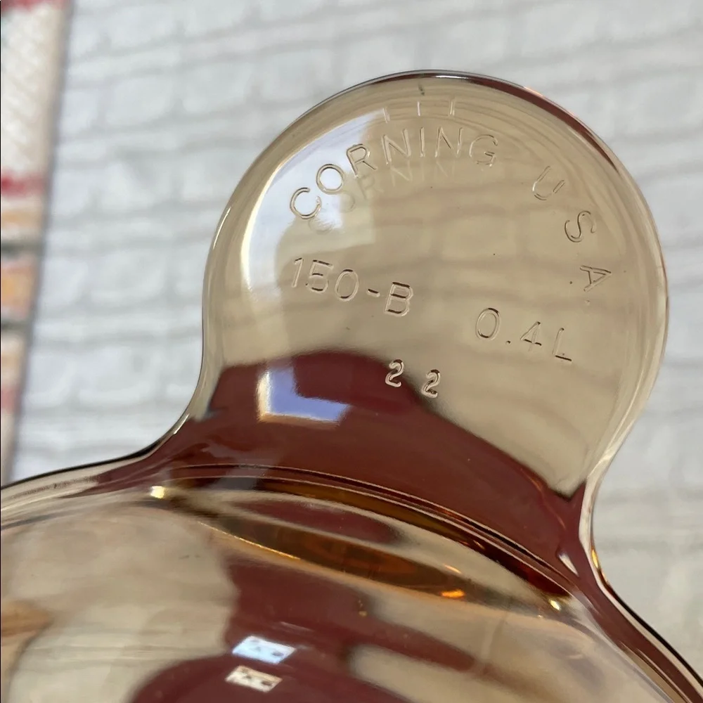Vtg Corning Visions Heat ‘n’ Serve amber “grab it” bowl/dish/storage Maroon Lid